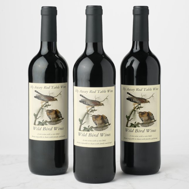 Red-shouldered Hawk - Audubon's Birds of America Wine Label (Bottles)