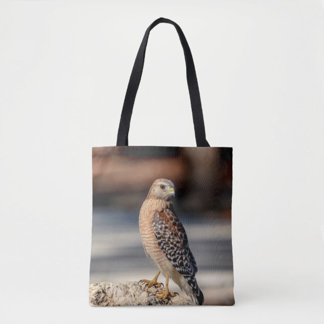 Red Shouldered Hawk on a rock Tote Bag (Front)