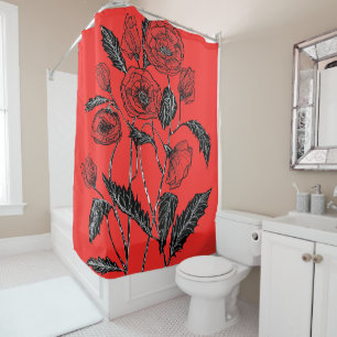 Red Shower Curtain with Poppies Choose Colours