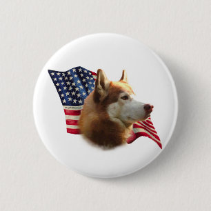 Red Siberian Husky Flag - Button