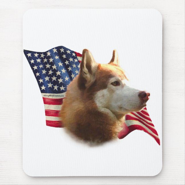 Red Siberian Husky Flag Mouse Pad (Front)