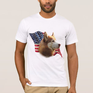 Red Siberian Husky Flag T-Shirt