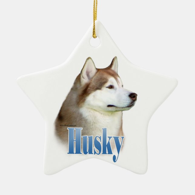Red Siberian Husky Name Ceramic Ornament (Front)
