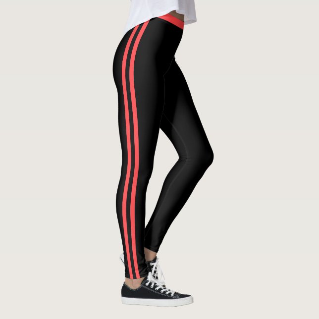 Red Side Stripes Black Leggings with Your Colours (Right)