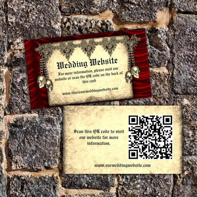 Red Silk and Black Jewels Gothic Wedding Website Enclosure Card (Creator Uploaded)