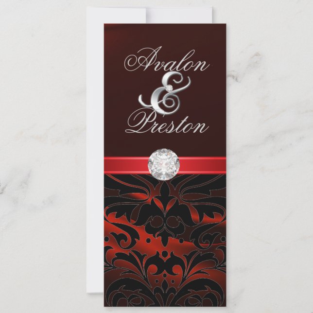 Red Silk Diamond Black Damask Wedding Invitation (Front)