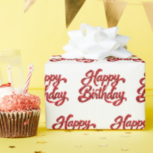 Red Silk Ribbon Happy Birthday Wrapping Paper
