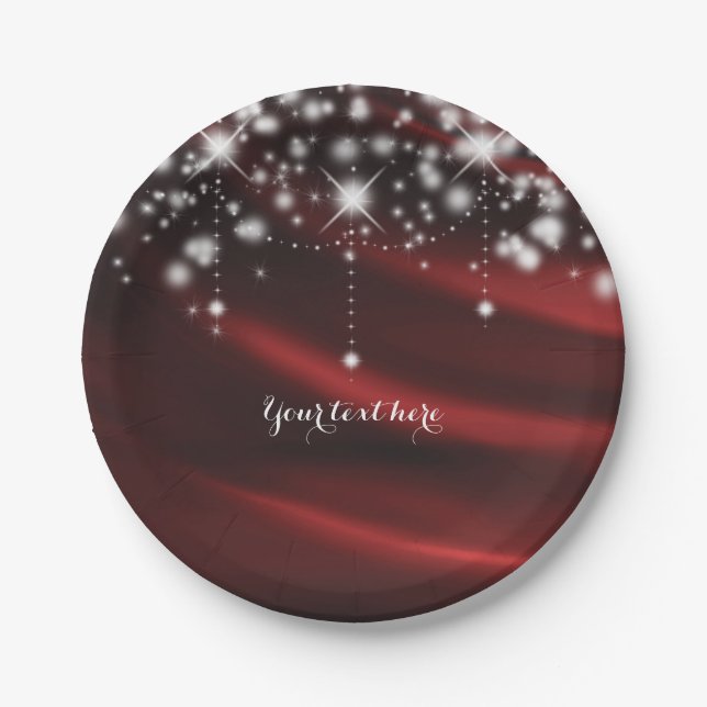 Red Silk & Sparkle Glam Hollywood Party Paper Plate (Front)