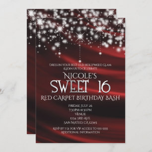 Red Silk & Sparkle Silver Sweet 16 Glam Invitation