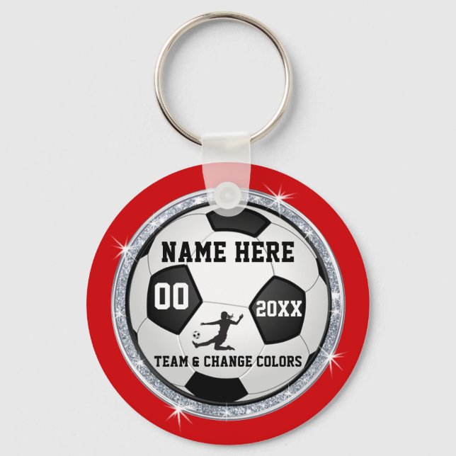 Red, Silver and Black Cheap Soccer Gifts for Girls Key Ring (Front)