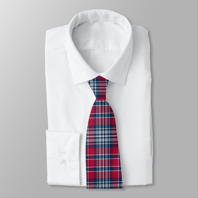 Red Silver and Blue Plaid Tie (Tied)