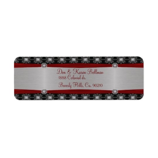 Red Silver Black Ornate Elegance Return Address Label