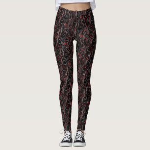 Red Silver Black Wavy Marble Foil Leggings