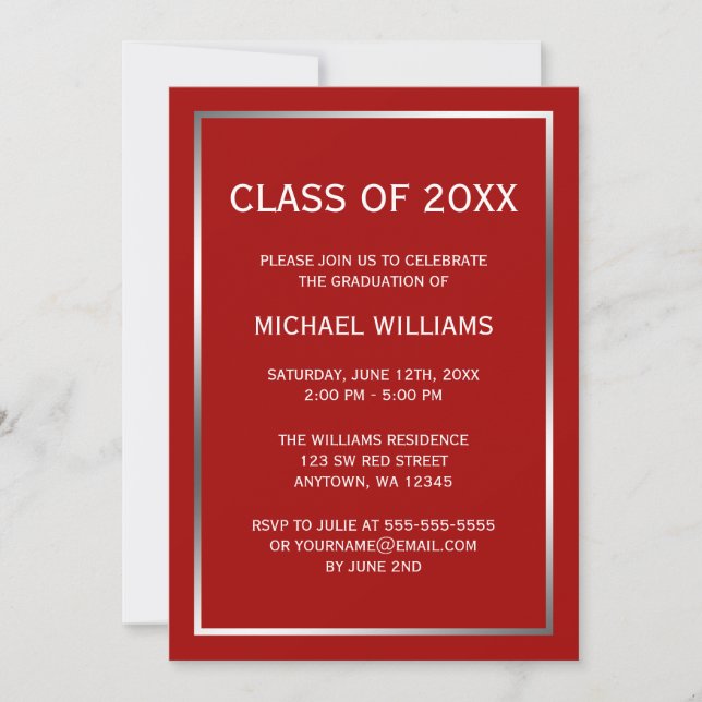 Red Silver Border Graduation Announcement (Front)
