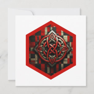 Red & Silver Celtic Knot In A Six Sided Red Frame Invitation