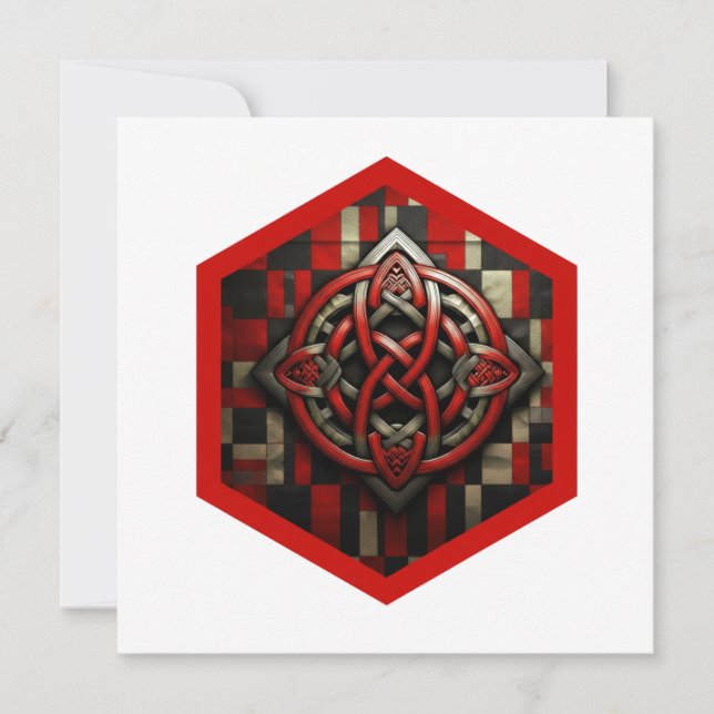 Red & Silver Celtic Knot In A Six Sided Red Frame Invitation (Front)