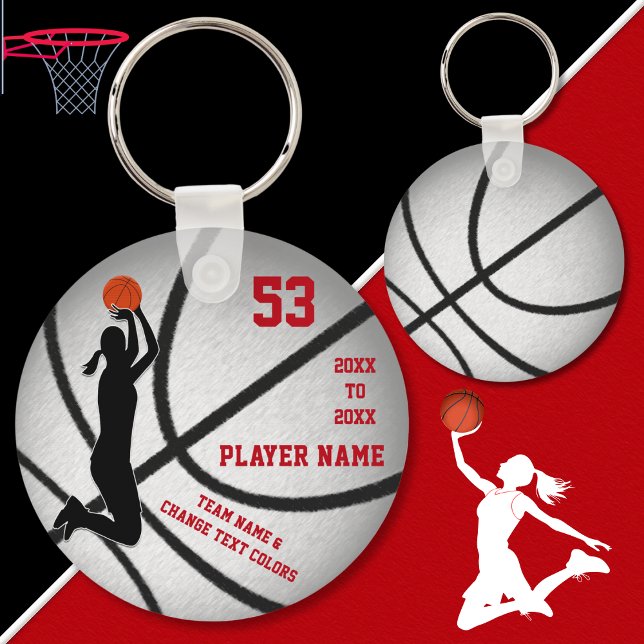 Red Silver Cheap Gift Ideas for Basketball Players Key Ring (Personalized Basketball Gifts for Girls. Cheap basketball gifts. Girls basketball party favors.)