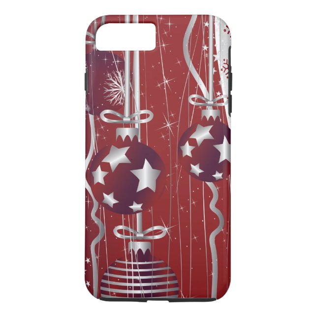 Red, silver Christmas balls, stars and snowflakes Case-Mate iPhone Case (Back)