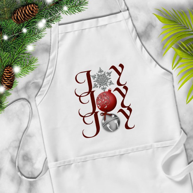 Red Silver Christmas Joy Apron (Creator Uploaded)