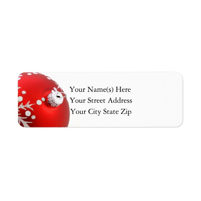 Red & Silver Christmas Ornament Return Address Label (Front)