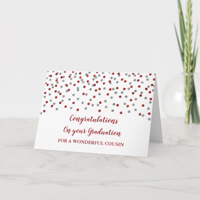 Red Silver Cousin Congratulations Graduation Card (Front)