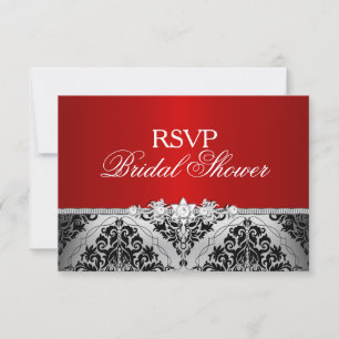 Red Silver Damask & Jewel Bridal Shower RSVP