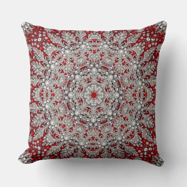Red Silver Decorative Holiday Throw Pillow (Front)