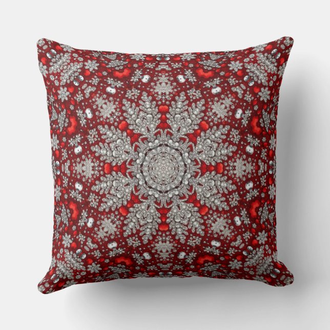 Red Silver Decorative Holiday Throw Pillow (Back)