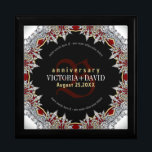 Red Silver Diamonds Wedding Anniversary Box<br><div class="desc">Experience the allure of a Mediaeval and Middle Eastern Indian-inspired design infused with vibrant energy. This exquisite creation blends deep red and black hues accented by elegant white trims, adorned with an abundance of ornate diamonds within its intricate pattern. Elevate your gifting with our robust and fashionable custom Wedding, Anniversary,...</div>