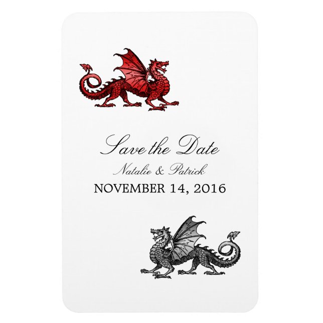 Red Silver Dragon Save the Date Magnet (Vertical)