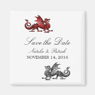 Red Silver Dragon Save the Date Magnet