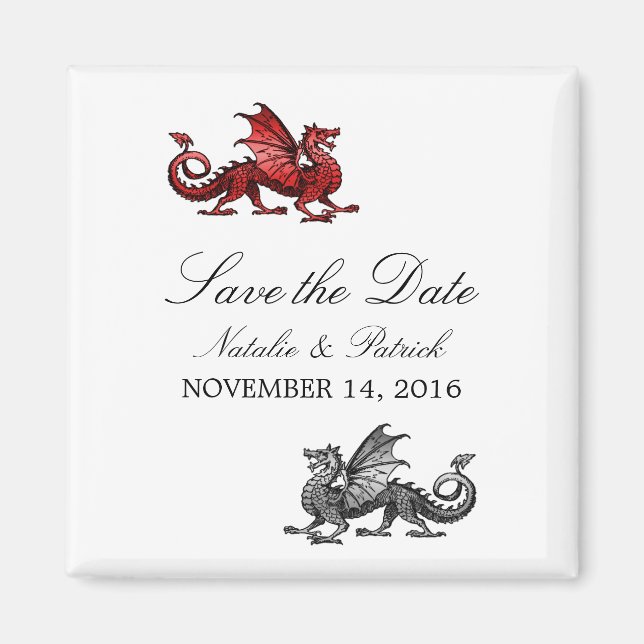 Red Silver Dragon Save the Date Magnet (Front)