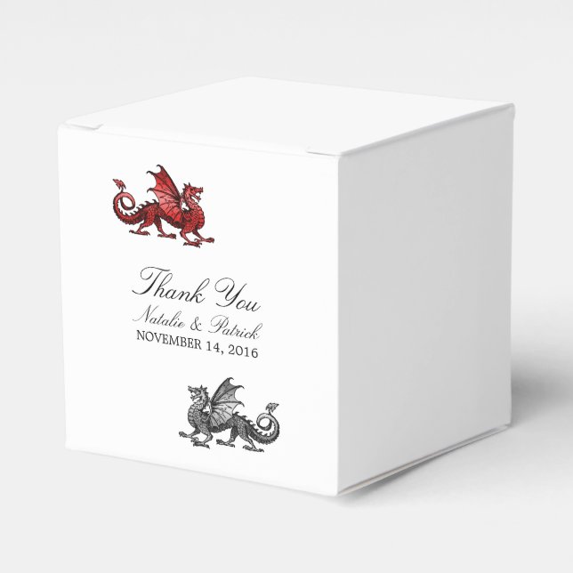 Red Silver Dragon Wedding Favour Boxes (Front Side)