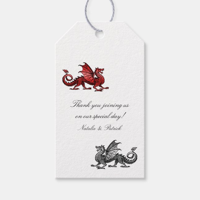 Red Silver Dragon Wedding Gift Tags (Front)