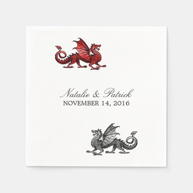 Red Silver Dragon Wedding Paper Napkins (Front)
