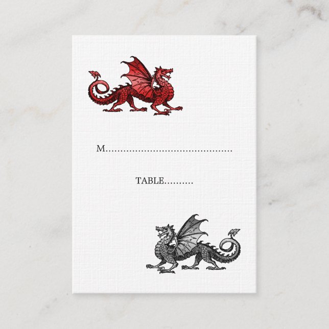 Red Silver Dragon Wedding Place Card (Front)