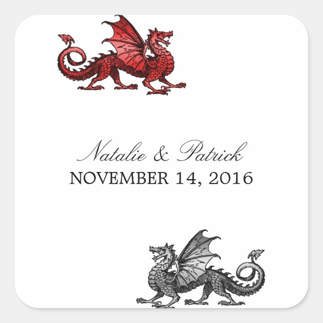 Red Silver Dragon Wedding Stickers (Front)