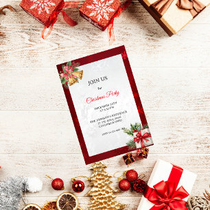 Red Silver Elegant Modern Christmas Party Invitation
