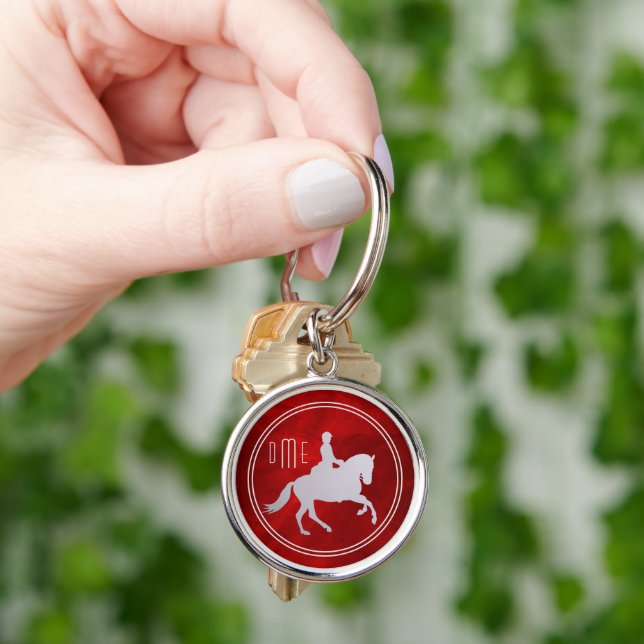 Red Silver Equestrian Horse Monogram Key Ring (Hand)