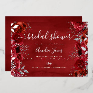 Red Silver Floral Rose Bridal Shower