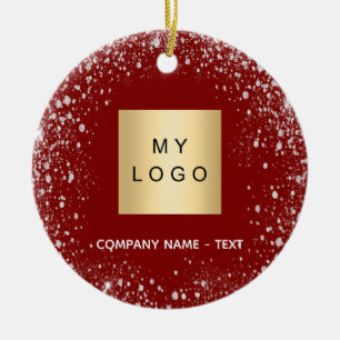 Red silver glitter business comapany logo ceramic ornament