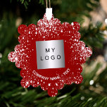 Red silver glitter elegant business company logo tree decoration card<br><div class="desc">A classic red background,  decorated with faux silver glitter,  sparkles. Personalise and add your business,  company logo and a text.  If you want the it without text,  use your back-space key to delete.</div>
