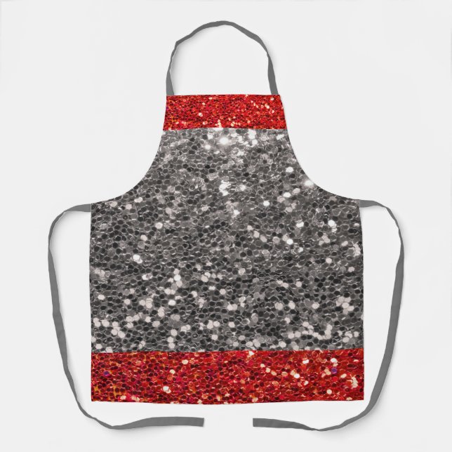 Red Silver Glitter Metallic Christmas Apron (Front)