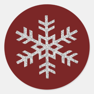 Red Silver Glitter Sparkle Snowflake      Classic Round Sticker
