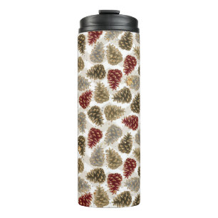 RED SILVER GOLD HOLIDAY WINTER ACORNS THERMAL TUMBLER
