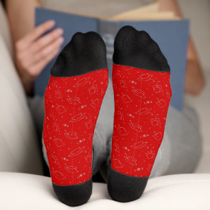 Red & Silver Graduation Cap Toss Socks
