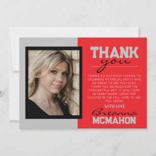 Red & Silver Graduation Photo Thank You Card