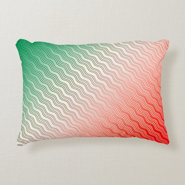 Red Silver Green Wavy Stripes Decorative Cushion (Front)
