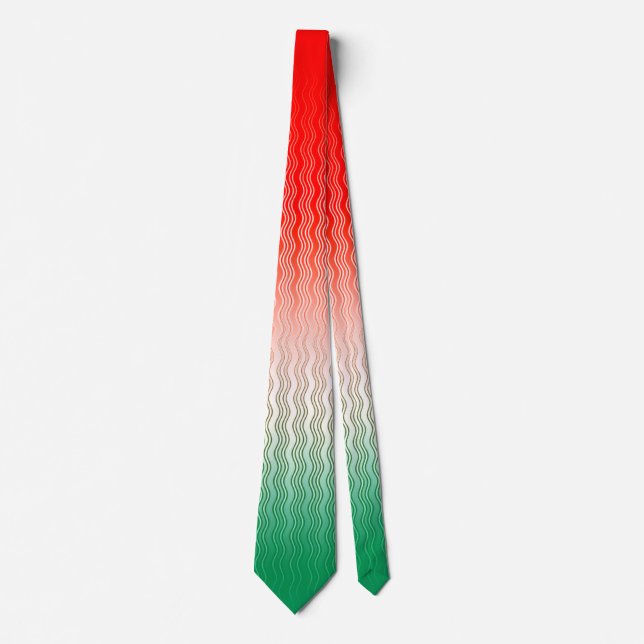 Red Silver Green Wavy Stripes Tie (Front)