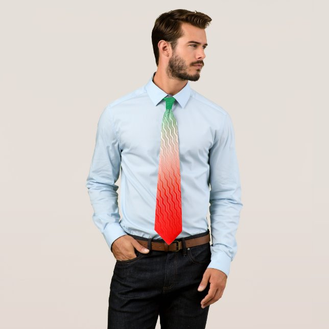 Red Silver Green Wavy Stripes Tie (In Situ)